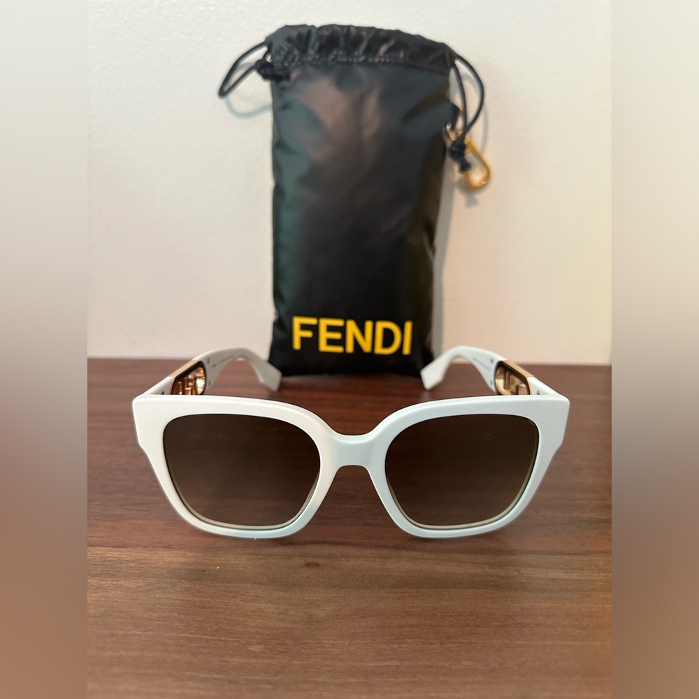 Authentic FENDI Square Acetate-frame Sunglasses in White - Like New